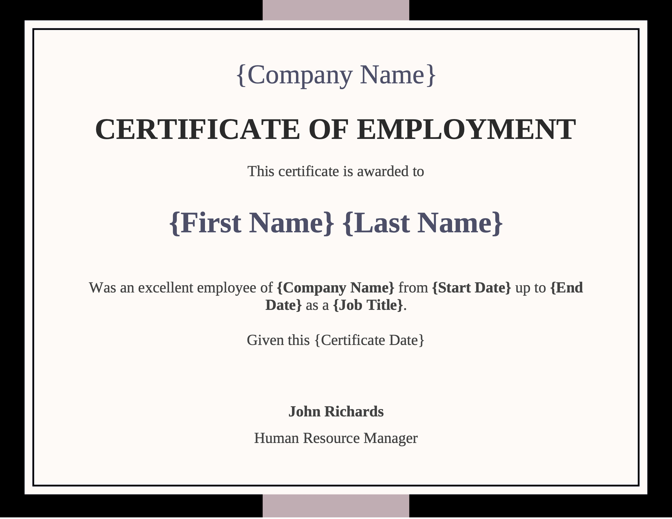 Certificate of Employment Template